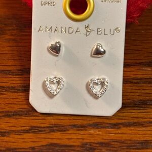 Silver Heart Stud Earrings 2 Pair Sterling Silver Dipped for Pierced Ears New